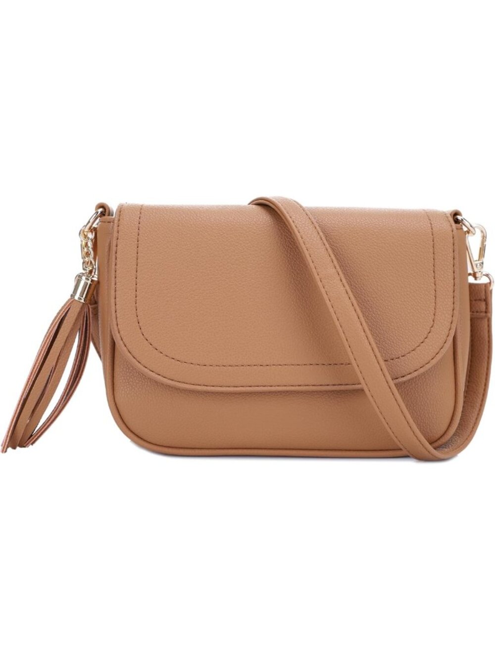 Trendy Small Crossbody Bag for Women - Flap Saddle Purse with Tassel, Vegan